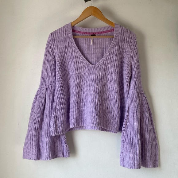 Free People S Damsel Bell Sleeve Knit Sweater - Picture 2 of 13
